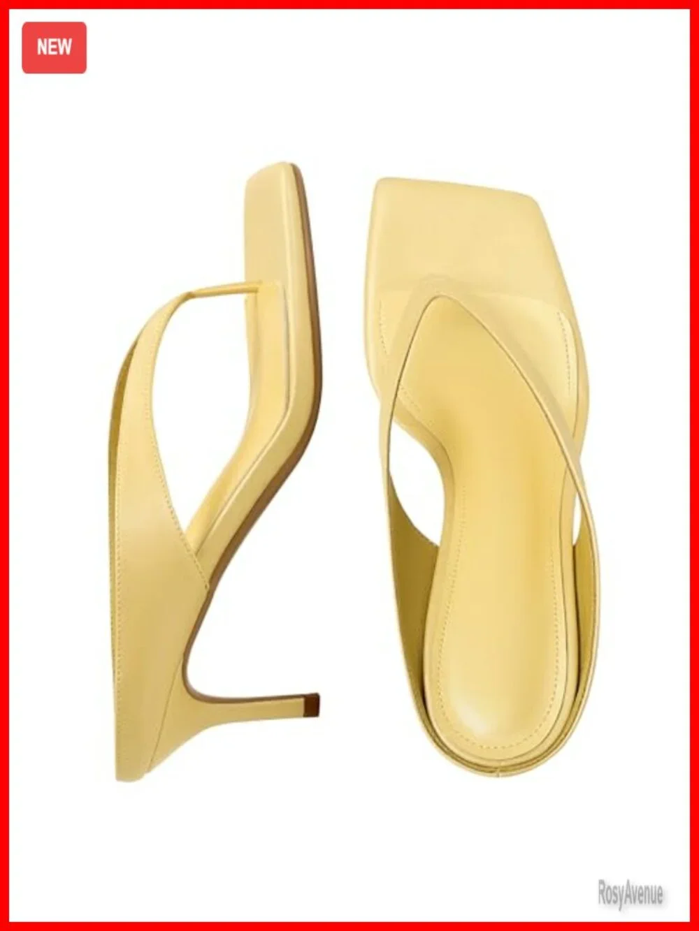 Square Toe Kitten Heel Sandals Slip On Thong Strap Heeled Slippers